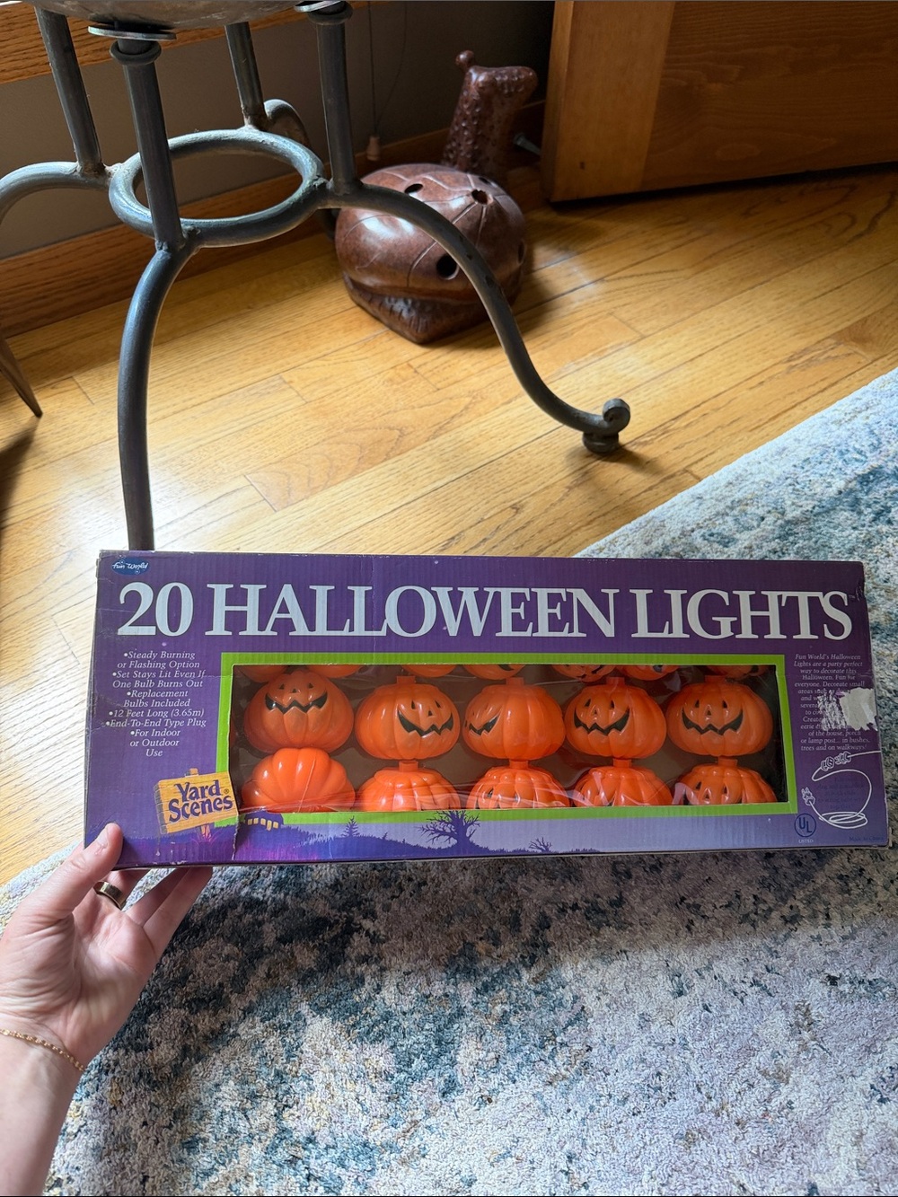 Vintage Yard Scenes 20 Pumpkin Halloween 12' String Lights Blow Mold Woolworth